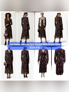 Ted Baker Adriela Fern Forest Midi Dress Size 2/US 4-6